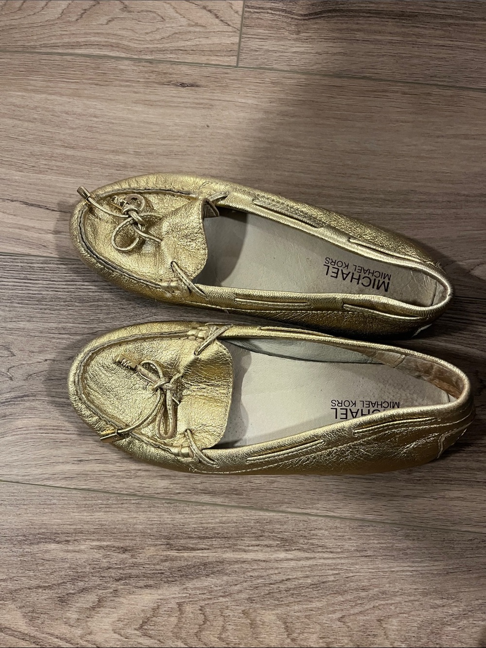 Michael Kors Metallic Gold Leather Moccasin Loafers